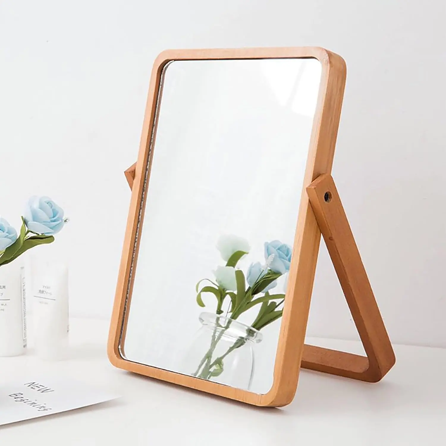 Desk Makeup Mirrors with  - Rectangle Wall-Mounted Mirrors Table Mirrors for Living Room Bedroom Birthday Gifts (10.5" L x 7.8" W)