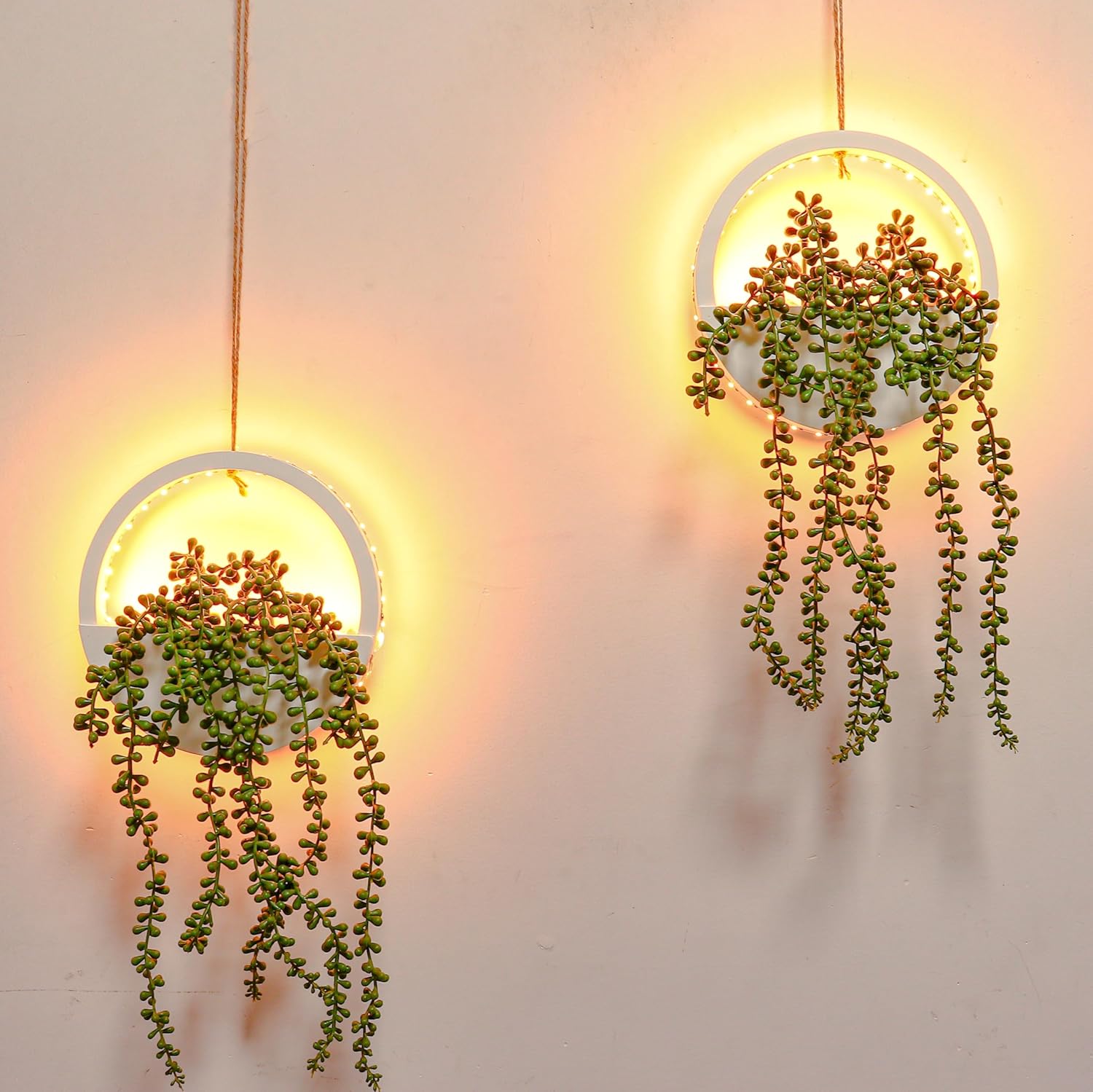 2pcs Artificial Succulents Hanging Plants 12.2'' Fake String of Pearls in Pot with 8.3'' Lanyard for Indoor Outdoor Wall Decor. bouquet weeping housewarming gift