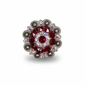 Antique Silver Ruby - AB Crystal Conchos | Sizes 1"- 3" | Buckles | Saddle Set | Leather Rosettes | Slide