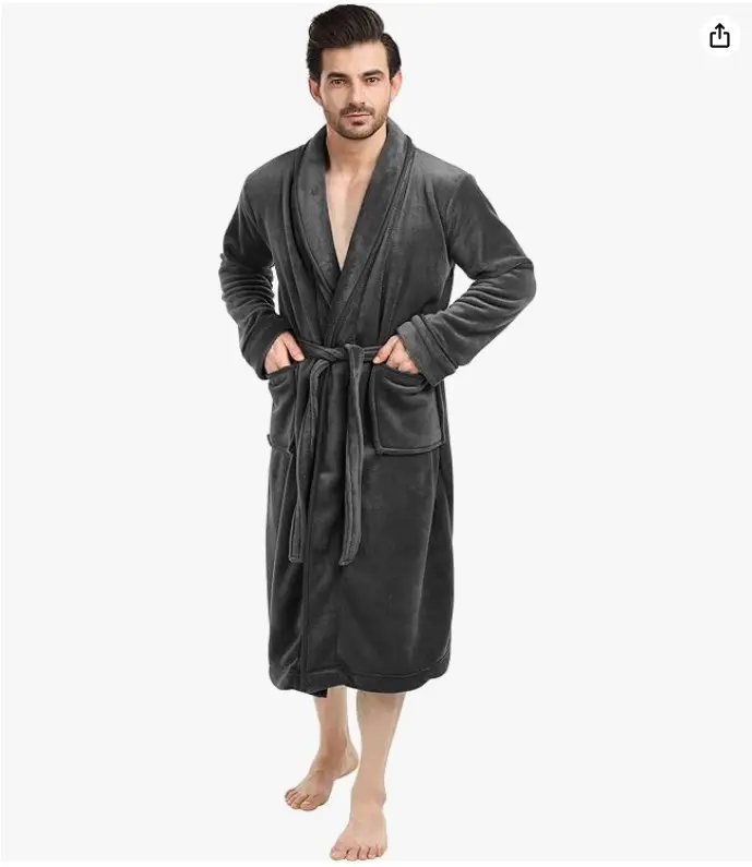 Luxurious Mens Shawl Collar Fleece Bathrobe Spa Robe Menswear Soft Classic Loungewear Long Day Nightwear Gowns Plush