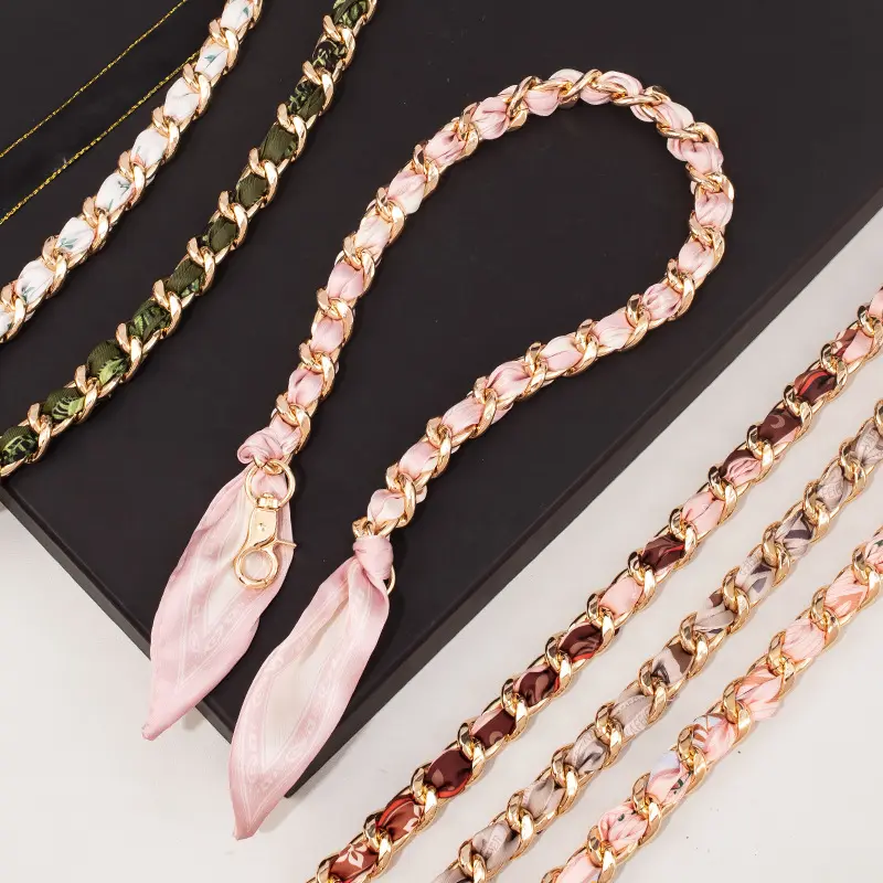 Trendy Single Shoulder Replacement Bag Chain with Stylish Scarf Woven Decorative Strap – Long Metal, Chic & Versatile, Perfect for Underarm Style