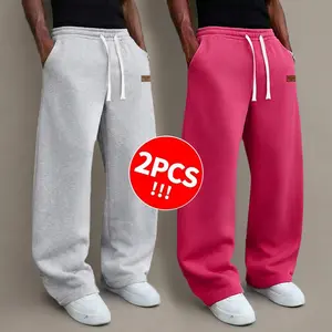 Men’s 2PCS solid-color drawstring sweatpants, spring/autumn style, simple design, available in 2-pack and single pack options.