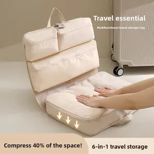 New 6-in-1 Compression Storage Bag Portable Travel Organizer for Clothes Underwear Foldable Hangable Luggage Strap