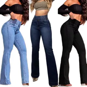 Women's Dark Blue Wide-Leg Jeans Womenswear High-Waisted Flare Jeans - Tummy Control, Butt-Lifting Fit, Modern Wide-Leg/Flare Design, Available in Multiple Colors - Trouser, Basic, Denim, Comfort, Bottom, Streetwear, Pants