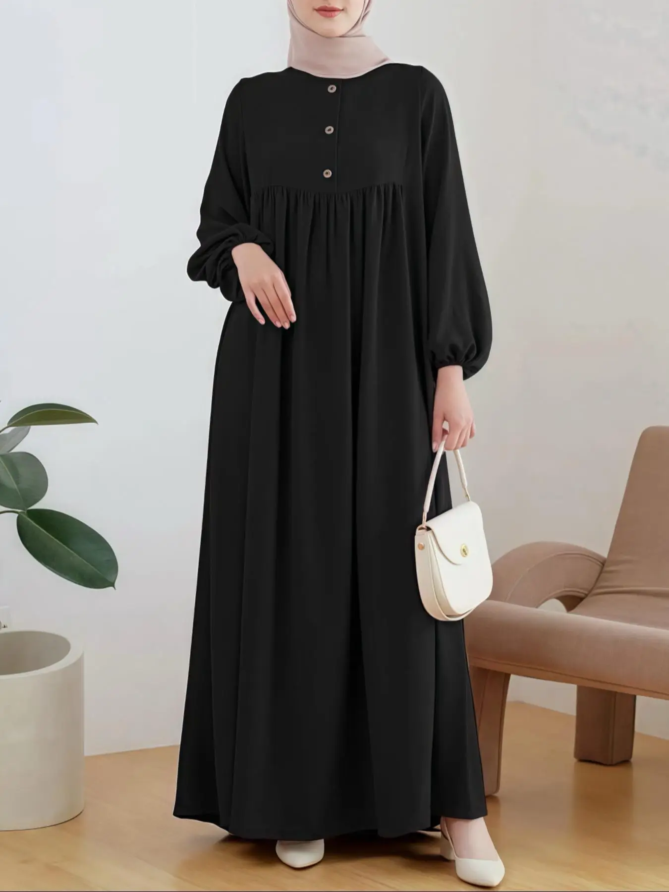 Women's Solid Long Sleeve Abaya, Modest Fashion Casual Long Sleeve Dress for Daily Outdoor Wear, Women's Islamic Clothing for All Seasons