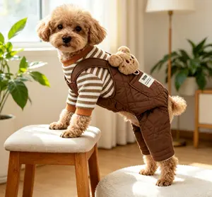 breathable pet overall style new Autumn Winter Cold-Proof Fleece Striped Large Pocket Overalls Pet Clothes Dog Thickened Soft Warm Cotton Teddy Bichon Cat Four-Legged Plush Bear One-Piece  Cartoon Small Dog dachshund merch dog clothes cute