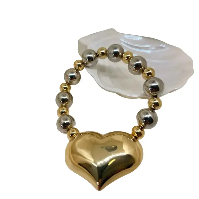 Female Fashion Jewelry Laminated Gold Ball Heart Charm Bracelet - Adjustable Wrist Accessory for Daily Wear, Anniversary Gift, Everyday Wear Jewelry, Elegant, Jewelry For Women, For Women