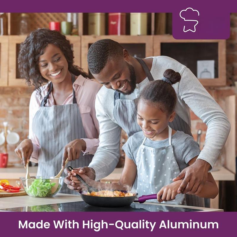 Chef's   Pots and Pans Set for Kitchen - Nonstick Stackable Induction Cookware, 11 count, Purple