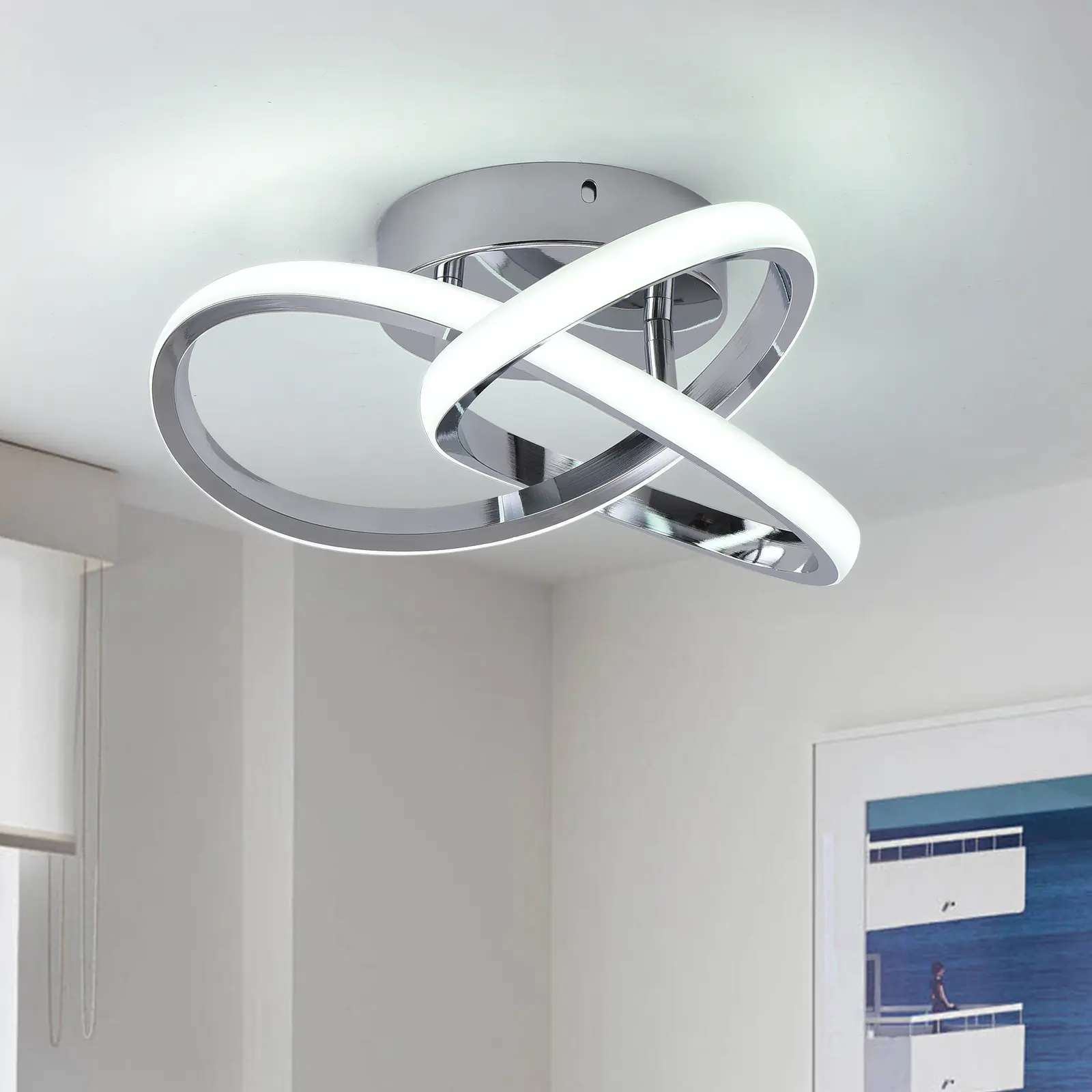 Hallway Light,Cool White 6000K Close,Semi Flush Mount Chandelier, Kitchen Led Lights Fixtures for Foryer Bedroom Garage Bathroom Balcony Corridor Stair Aisle Lamp,Chrome