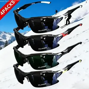 4 Packs Polarized Sports Sunglasses for Men Women, UV Protection Wrap Around Sun Glasses for Cycling Running Fishing Skiing Driving, Lightweight Half Frame Shades with Non-Slip Temple