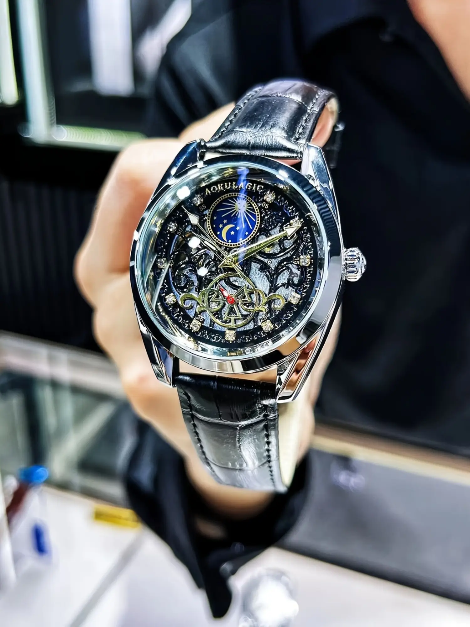 Luxury Men's Skeleton Automatic Analog Mechanical Watch, Stylish Casual Wristwatch Mechanical Style Watches with Alloy Case, Perfect Gift for All Seasons