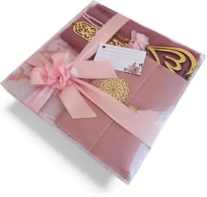 SAIKA Muslim Prayer Rug, 7 in One Gift Set, Prayer Mat Surah Book, Tasbeeh, Scarf, Surah Case, Bookmark, Car Mirror Hanger, Prayer Beads,Islamic Gift for Umrah, Hajj, Wedding, Janamaz (Rose)