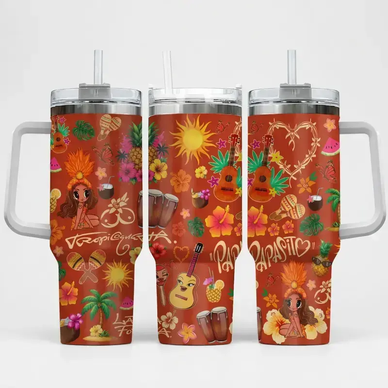 Tropitour 2026 World Tour 40oz Tumbler - La Bichota Reggaeton Concert Merch, Tropical Vibes Stainless Steel Tumbler