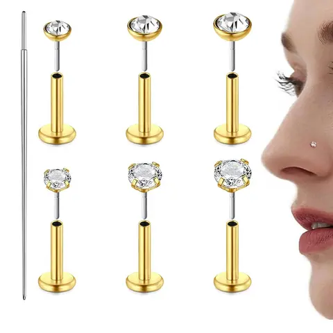 Rhinestone Decor Nose Studs, Stainless Steel Nose Rings, Body Piercing Jewelry for Women & Men, Trendy All-match & Exquisite Jewelry for Birthday Gift, Chic Body Jewelry