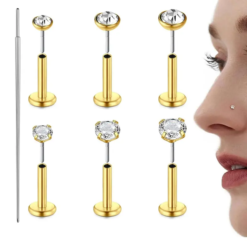 Rhinestone Decor Nose Studs, Stainless Steel Nose Rings, Body Piercing Jewelry for Women & Men, Trendy All-match & Exquisite Jewelry for Birthday Gift, Chic Body Jewelry