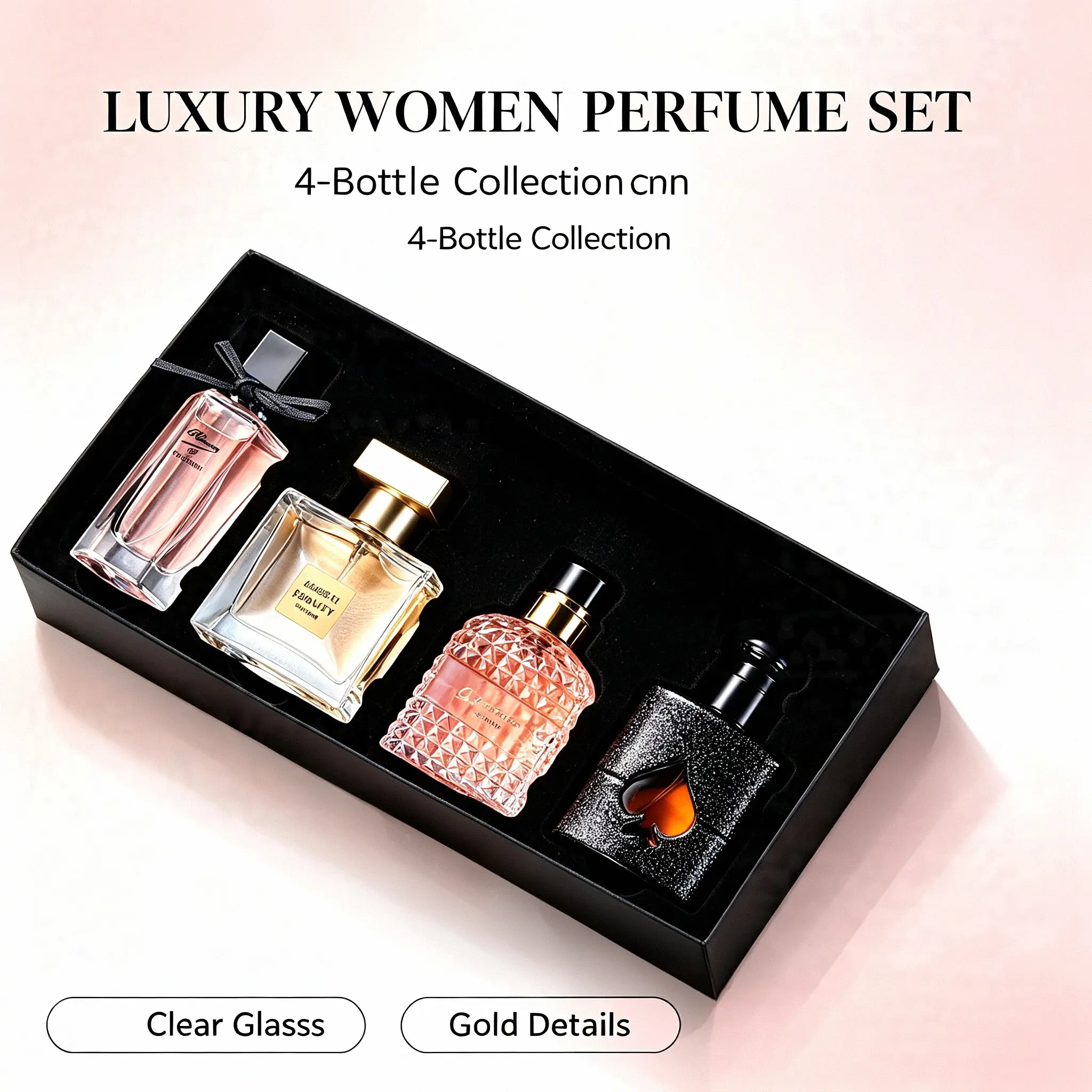 Women's 4-In-1 Fragrance Collection Set (4 Bottles) - Exquisite Black Gift Packaging, Multi-Shape Elegant Perfume Bottles, Ideal Holiday Gift for Special Occasions, Four Bottles