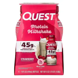 Quest Nutrition Protein Milk Shake, Strawberry, 4 Bottles, 14 fl oz (414 ml) Each