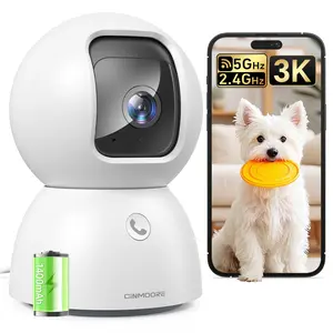 CINMOORE 3K Security Camera with 1400mAh Battery 5GHz/2.4GHz Dual Band for Pet Monitoring  Indoor with Phone App Cat Dog Cameras with Speaker, Pan-Tilt WiFi Baby Monitor Camera for Home Security, Pet/Facial AI Detection Motion Tracking, 2-Way Talk,