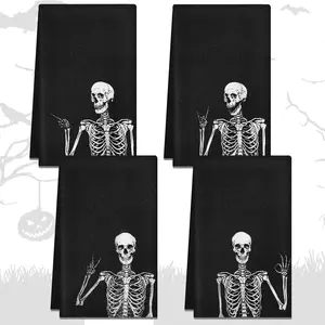 4 Pieces Halloween Kitchen Towels Gift Rock and Roll Skeleton Hippie Skull Dish Towels Ultra Absorbent Drying Cloth Tea Towels Bathroom Gift Halloween Seasonal Soft Coffee Tea Bar Hand Towels