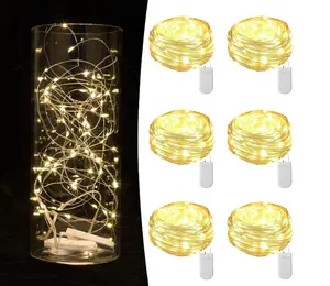 6 Pack Fairy Lights Battery Operated String Lights 7ft 20 Led Mason Jar Lights Waterproof Silver Wire Light Fireflies DIY Party Wedding Christmas Valentines Day Decoration(6 Pack,Warm White)