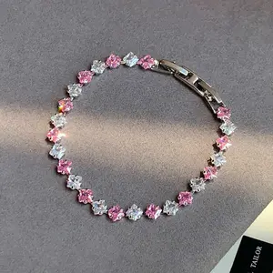 Starlight Sweet Style Pink Zircon Bracelet for Women Party Super Sparkling Best Friend Birthday Gift Jewelry