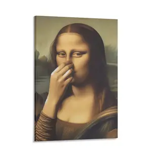 Humorous Mona Lisa "Stank Face" Bathroom Decor Poster, Covering Her Nose Vintage Smelly Toilet Painting Home Bathroom Toilet Wall Art