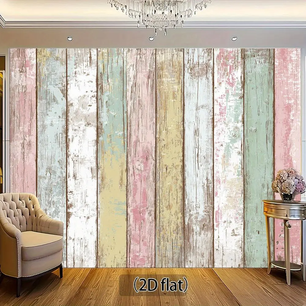 1PC Reusable Polyester Standing Banner, 2D Flat Print Retro Colorful Wood Plank Backdrop, Birthday Party Decoration, Indoor & Outdoor Photography Prop, Creative Home Wall Decor,summerwins