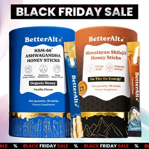 BetterAlt Adaptogen Duo | Shilajit Honey Sticks (Caramel flavor) + KSM-66 Ashwagandha Honey Sticks + GOLD+ | 30 + 30 Sticks
