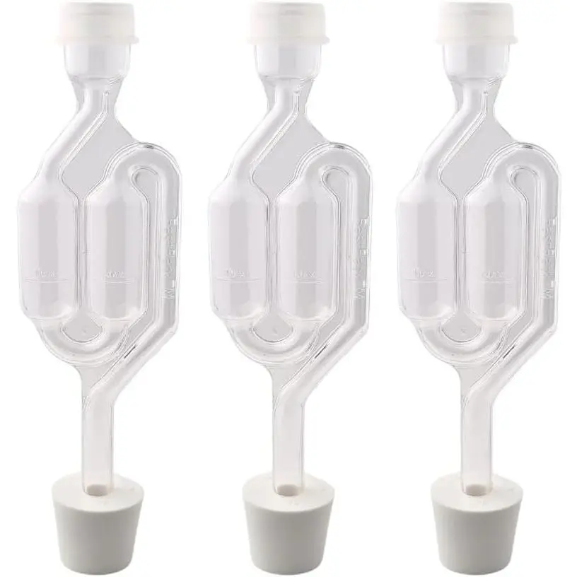 3-Pack BPA-Free Transparent S-Shaped Airlocks for Wine Making & Beer Brewing, No Bisphenol A (BPA) Fermentation Tools for Home Brewing Supplies