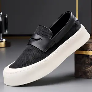Men'S Slip-On Loafers - Stylish Black & White Casual Shoes with Thick Rubber Sole, Comfortable Microfiber Synthetic Upper, Non-Slip Design
