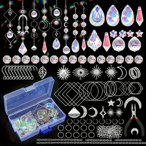 200 Piece Set DIY Sun Catcher Colorful Glass Hanging Crystal Pendants with Chain, Outdoor Wind Chimes, Home and Garden Decoration Accessories