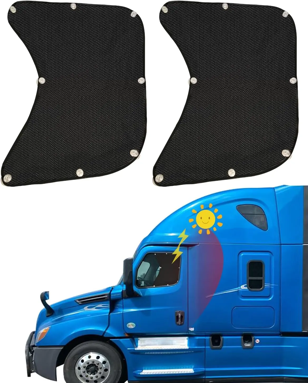 2Pcs Semi Trucks Window Shades, Side Window Sunshade for Truck with Suction Cups, 20"x23" for Volvo VNL, International Trucks, Freightliner Semi-Trailer Sunshade Accessories