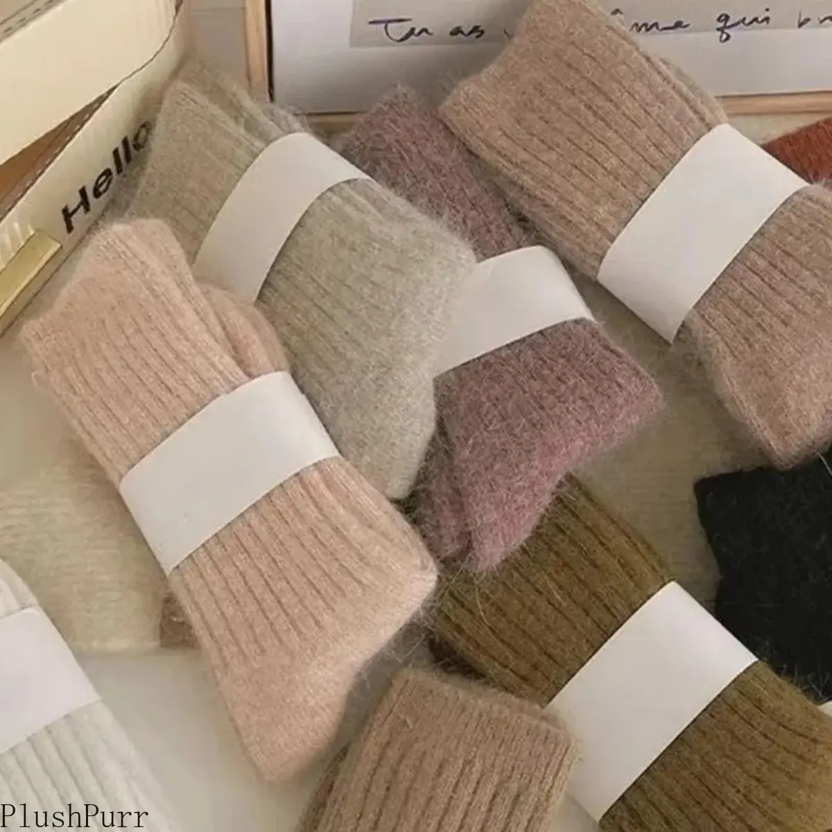 New High Quality Women's 4-Pair White Purple Pink Gray Cashmere Wool Tube Socks Harajuku-Style Thermal Solid-Color for Comfortable Casual Everyday Wear One Size 35-42 tiktokshopbacktoschool