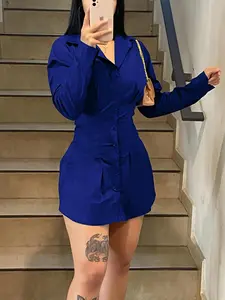 Women's Blue cardigan mini dress, Slim, Asymmetrical hem + Elasticated pleated waist design, TikTok #Daily Outfit Challenge, Suitable for both casual and party occasions, Excellent for teenage girls' street style and festival outfits