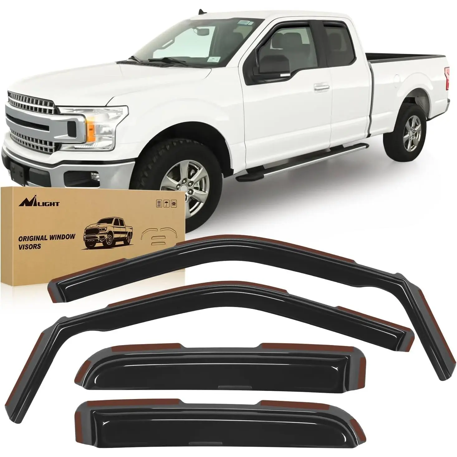 Nilight In-Channel Window Deflectors - 4PCS Acrylic Aerodynamic Rain Guards, Auto Accessories for Ford F150/Raptor 2015-2020 Super Cab, F250-F550 2017-2020 Super Cab Vent
