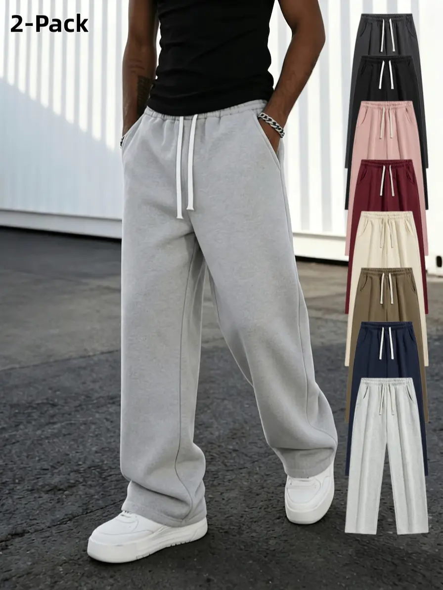 2-Pack Unisex Loose Straight Leg Sweatpants Elastic Drawstring Waist Thin Weight Casual Versatile Essential Sweatpants for Workout Indoor Gathering Daily Street Wear Great Value Soft Breathable Relaxed Fit Men Women Casual Bottoms