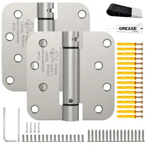 Treasem 4.0" Self Closing Door Hinges Kit, Spring Loaded Hinges with Adjustable Tension, 5/8" radius, Satin Nickel, Accessories Including Door Stopper and 16 Anchors