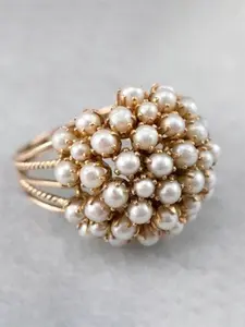 Charming White Faux Pearl Ring for Women, Wedding Engagement Anniversary Party Accessory Gift, Copper Chain Casual Style Jewelry, Boho Style Rings, Fashion Engagement Rings, Adjustable Ring, Vintage Rings Jewelry