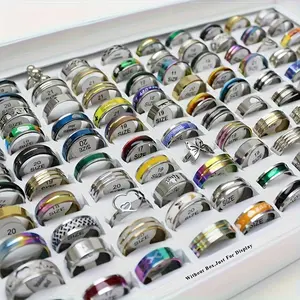 50 100 pcs Wholesale Classic Simple Ring, Fashion Bulk Stainless Steel Mixed Style Jewelry, Elegan Wedding Party Gifts For Women Men Teenager Daily & Vacation Wear