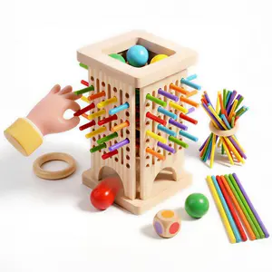 3-In-1 Premium Wooden Stick Pulling Game - Solid Wood Montessori Fine Motor Skill Toy - Screenless Family Board Game For Kids - Safe Splinter-Free Party Toy
