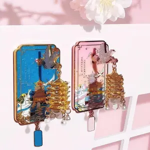 Yellow Crane Tower Luminous Lantern Refrigerator Magnet, Luminous Metal 3D Landmark Decorative Refrigerator, Architecture Fridge Decoration, Cultural Scenic Gift for Travel Collectors