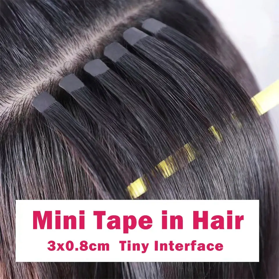 Natural Black Mini Tape-In Human Hair Extensions – 10 or 20 Pieces