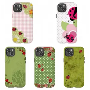 Cute Ladybug & Floral Gingham Phone Case|Vintage Green Polka Dot Ladybug Phone Case|Whimsical Floral & Insect Pattern Shockproof Cover For iPhone 17 Pro Max 16 15 14 13 12 11 for Samsung S21 S22 S23 S24 S25 S26 Phone Case|Best Gift