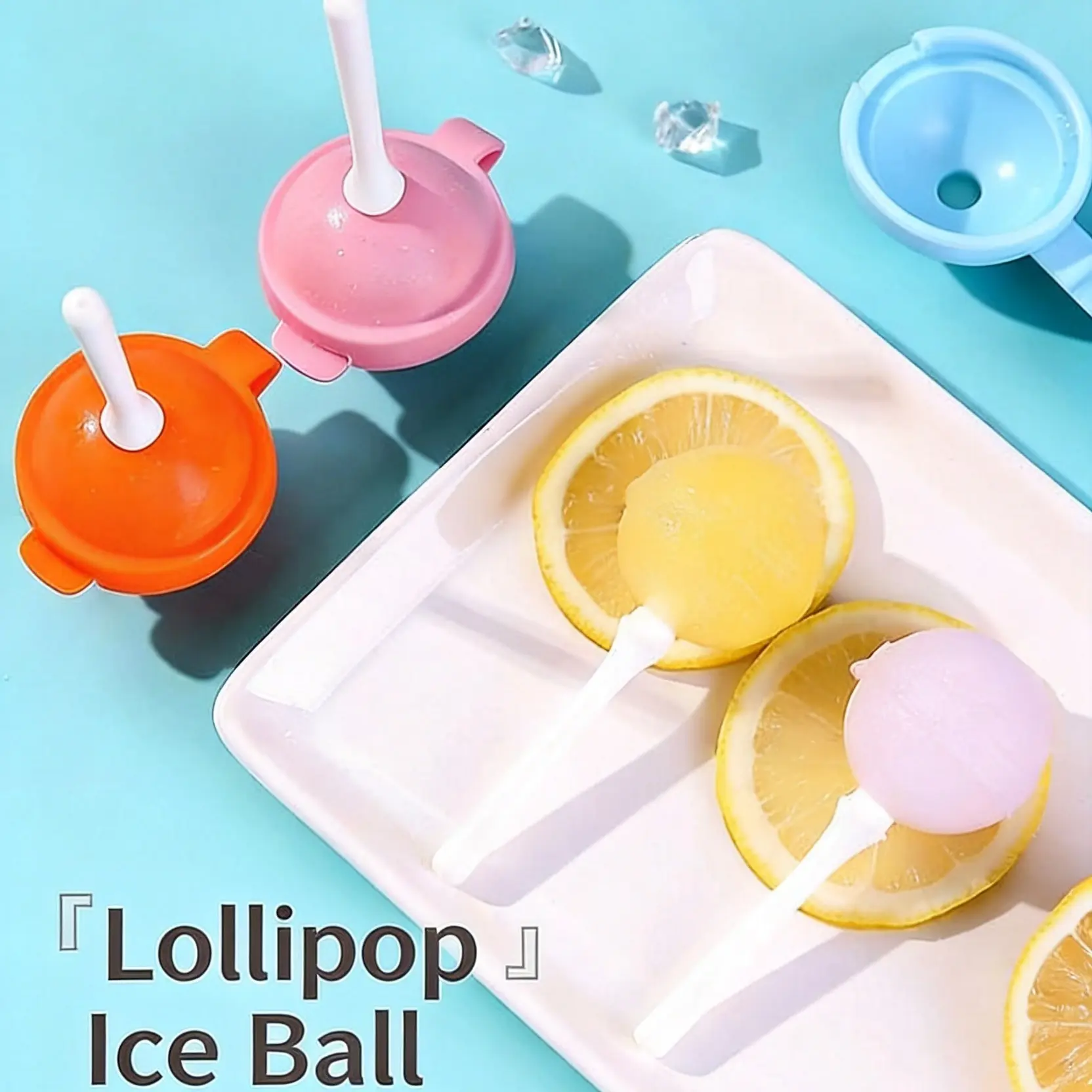 Food-Grade Silicone Ice Cream & Ice Ball Moulds - 4 Pieces Personalized Reusable Easy-Release Moulds (Orange,Yellow,Blue,Pink) for Kids DIY Projects, Ideal Party Favor Gift, Home Kitchen Freezer Essentials
