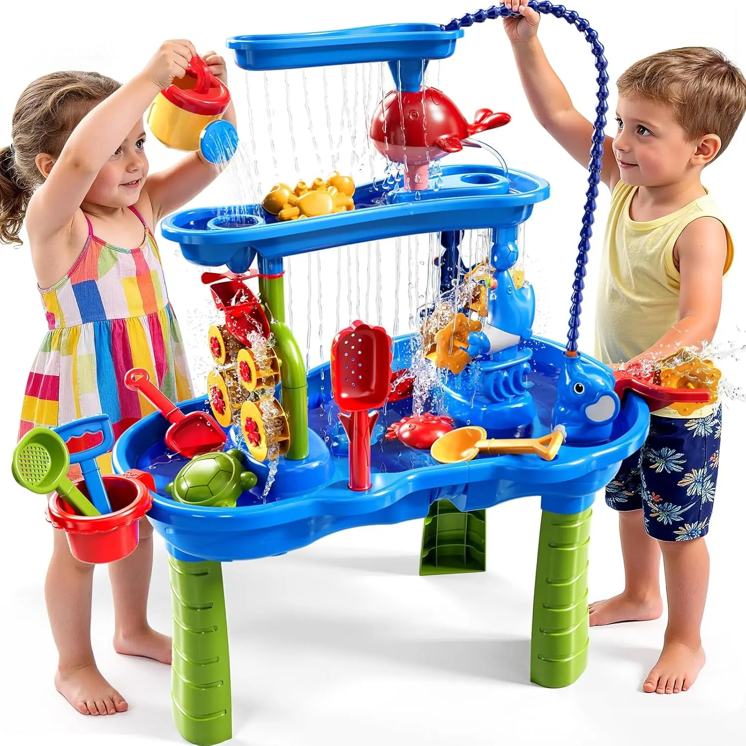 3-Tier Water Table for Kids with Water Pump,Water Table for Toddlers 1-3 3-5,   Water and Sand Sensory Table Beach Outdoor Toys for Kids Toddlers Age 3 4 5 6 7 8 Boys Girls