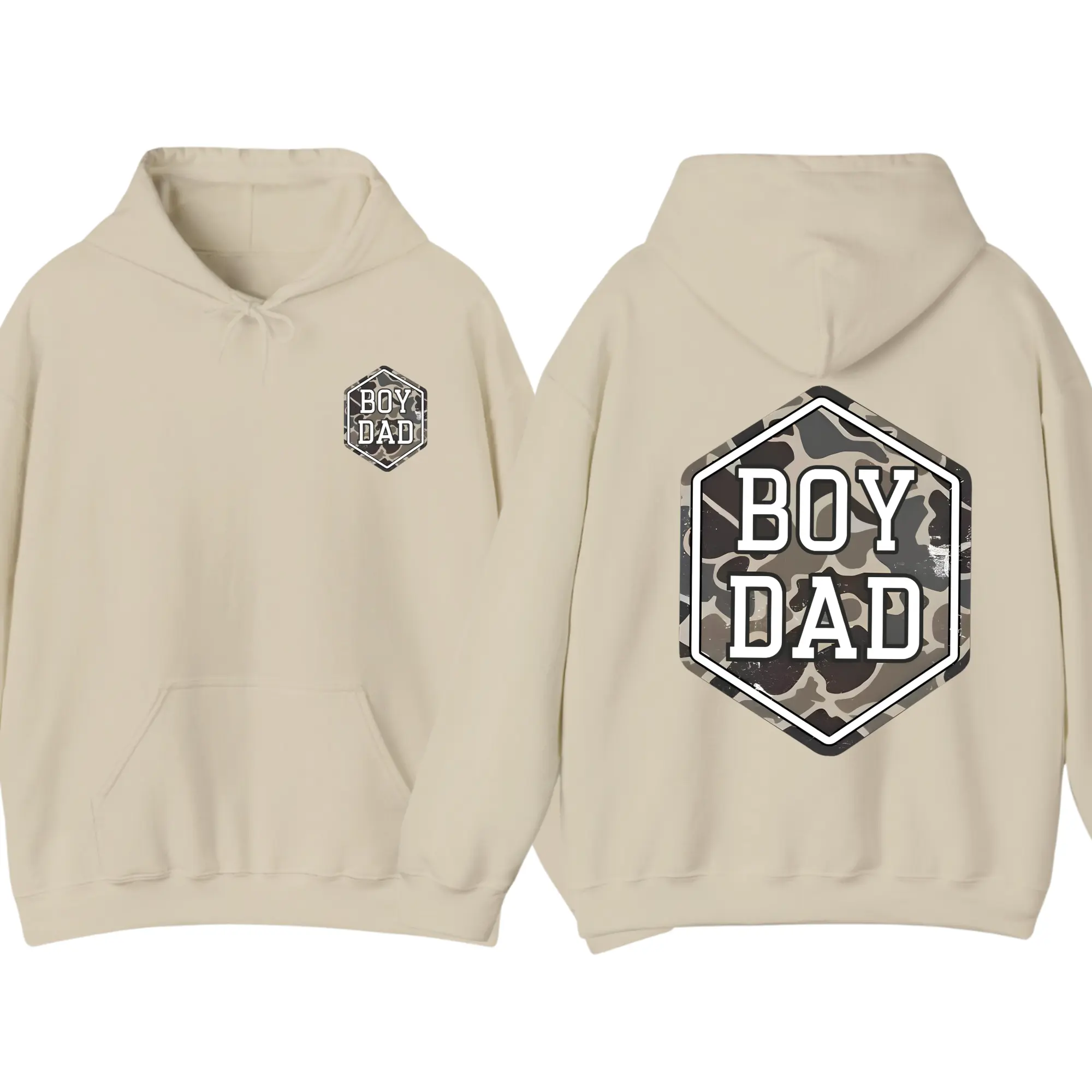 Boy Dad 2-Sided Hoodie, Camo Hexagon Graphic Pullover for Fathers, Father’s Day Gift for Dad, Trendy Casual Streetwear Hooded
