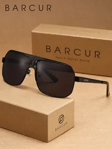BARCUR Men'S Fashion High Quality Full Rim Stainless Steel Modern Frames Street Style Sunglasses With A Stylish Street Photography Aesthetic, Ideal For European And American Daily Wear, All Seasons Use, Fashionable Sunglasses, Street Style Shades