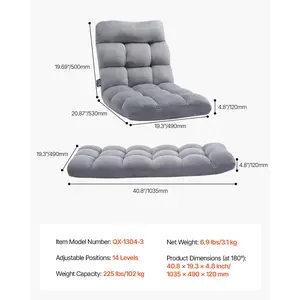 VEVOR Floor Chair, Recycled Foam Folding Sofa Chair with 14 Adjustable Positions, Multifunctional Floor Chair with Back Support Ideal for Sleeping Reading, Floor Gaming Chair Suitable for Kids, Gray