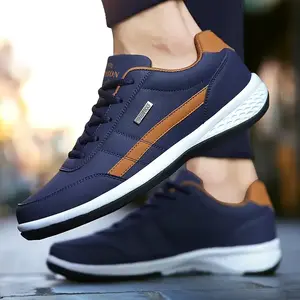 Men’s Casual Sneakers – Navy Blue with Orange, Lace-Up, Cloth Upper and MD Sole, Comfortable All-Season Running Shoes