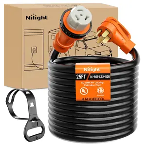 Nilight 50 Amp 25FT RV Locking Extension Cord 250V Heavy Duty 6/3+8/1 Gauge Pure Copper STW Wire ETL Listed 4 Prong 14-50P SS2-50R 50F/50M Cable Suit for Trailer Campers Caravan